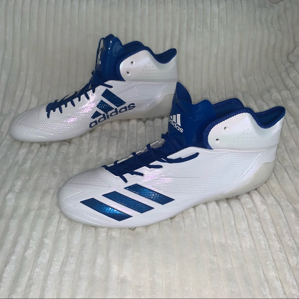 Men’s 16 ADIDAS Adizero White / Blue Striped Football Cleats B42486 NWOB